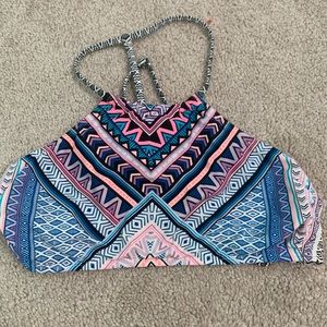 Colorful tribal print halter swimsuit top